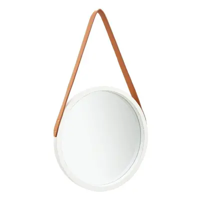 vidaXL Wall Mirror with Strap cm White Hanging Mirror Retro Mirror Bathroom