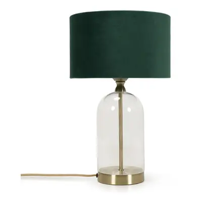 Glass and Gold Metal Table Lamp Forest Green Velvet Shade Light + LED