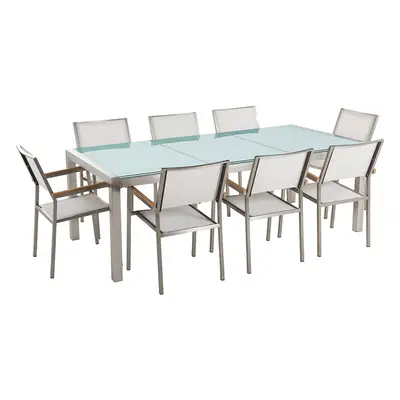 Dining Set for GROSSETO Tempered Glass Cracked Glass 220x100x74 cm White