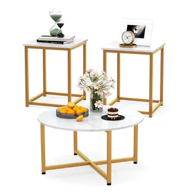 Set of Modern Coffee Table Set Round Coffee Table and 2PCS Square End Tables