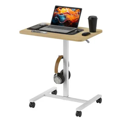 HOMCOM Standing Desk Mobile Overbed Table w/ Wheels for Home Office Natural