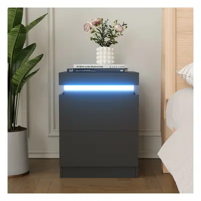 (Black) LED Bedside Table Drawers Cabinet with Charging