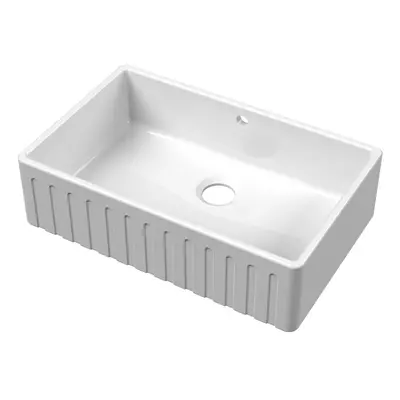 795mm - Fireclay Kitchen Single Bowl Fluted Front Butler Sink - with Overflow