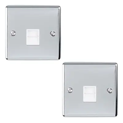 2 PACK BT Master Telephone Socket CHROME & White PSTN Line Wall Plate