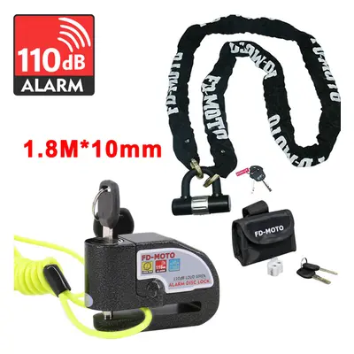 (1.8M) FD-MOTO Motorbike Motorcycle Chain Lock Disc Lock Alarm Brake Security & Cable 1~2m