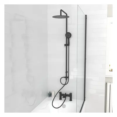 Nes Home Round Shower & Bath Tap, Handset & Riser Rail Kit Matte Black