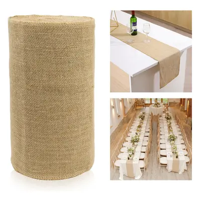 (Jute, X 80M) Time to Sparkle Hessian Roll & Middle Lace Fabric Hessian Table Runner Chair Sash 