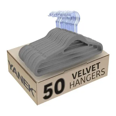 YANEK 50-Piece Non-Slip Velvet Cloth Hanger Set Grey