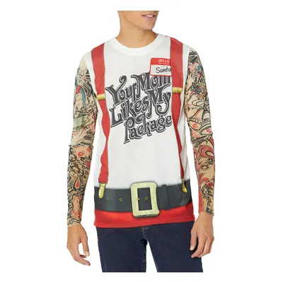 Faux Real Men's 3D Photo-Realistic Ugly Christmas Sweater Long Sleeve T-Shirt Tattoo & Suspender