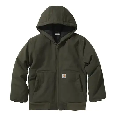 Carhartt Boys Zip Front Flannel Quilt Lined Hooded Active Jac Olive