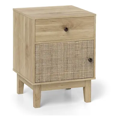 Rattan Nightstand Mid Century Modern Bedside Table w/Drawer-Natural