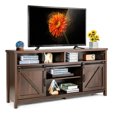 150cm Sliding Barn Door TV Stand Farmhouse Flat Screen Console-Brown