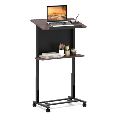 COATWAY Rolling Podium Stand Height Adjustable Lectern Table with Tilted Tabletop