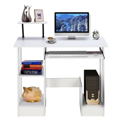 White Wooden Computer Desk Laptop PC Table Shelves Workstation