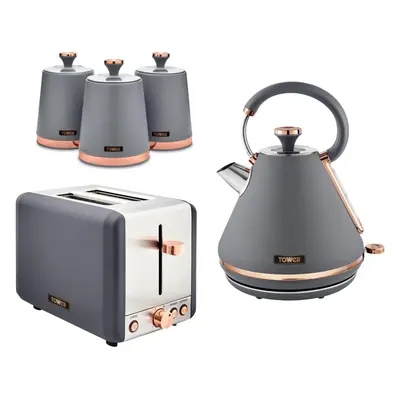 Tower Cavaletto Grey Kettle, Slice Toaster & Canisters Kitchen Set