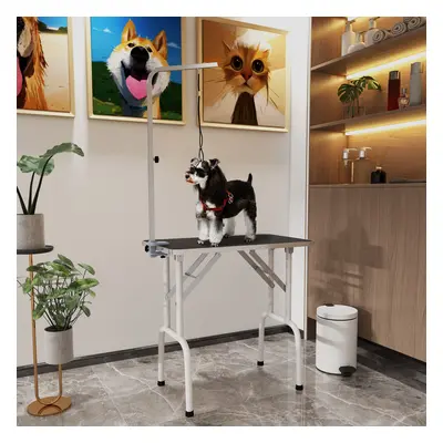 PawHut Foldable Dog Grooming Table Adjustable Arm for Small Dogs 81x49x80 cm