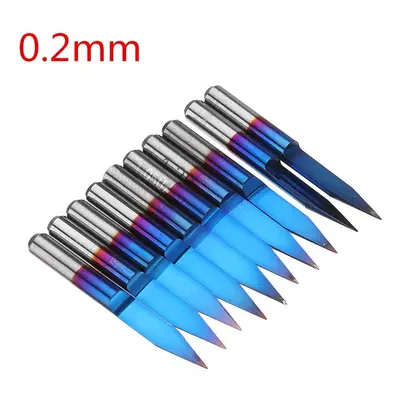 (0.2mm) 10pcs 0.1/0.2/0.3mm Degree Engraving Bit Blue NANO Coated Carbide Flat Bottom PCB Engrav