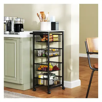 HOMCOM 4-Tier Kitchen Island on Wheels with Pull-Out Baskets, Light Grey