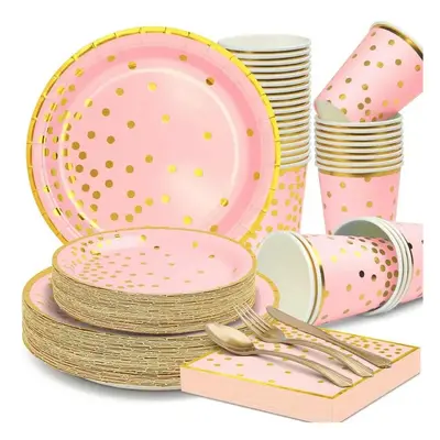 (pink, 350PCS) Paper Plates Tableware Set,Paper Party Supplies Include Disposable Plates,Dessert