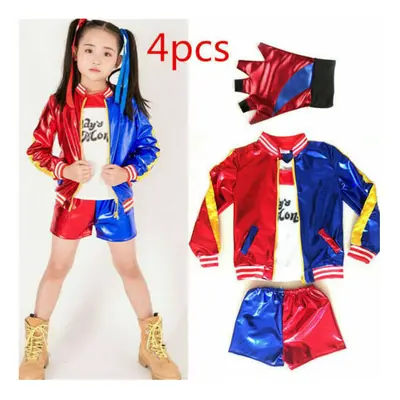 (L) Kids Girls Costume Suicide Squad Harley Quinn Fancy Dress Cosplay Costume Outfit