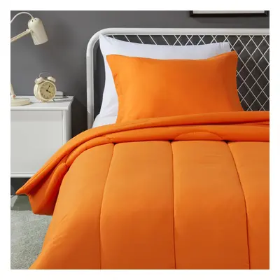 Amazon Basics piece Microfiber Kid's Comforter and Pillow Sham Set Twin Bright Orange Solid