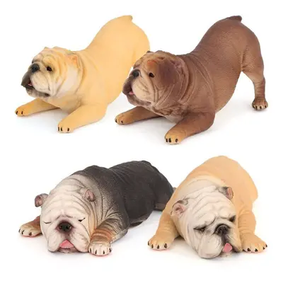 4PCS Simulation Bulldog Lying Posture Static Animal Early Education Model Toy Decoration Animal 