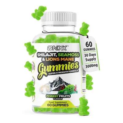 (60 Gummies) Shilajit, Sea Moss & Lion's Mane Gummies | 3000mg Adaptogen Blend | With Vitamin D3