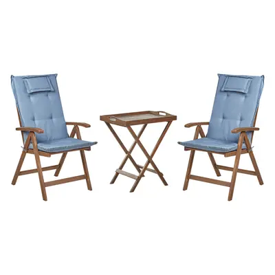 Bistro Set with Cushion AMANTEA Wood Blue