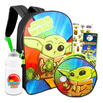 Baby Yoda Backpack and Lunch Box Set for Kids - Bundle with 16"" Baby Yoda Backpack Star Wars Lu