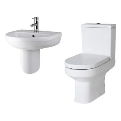 Vision Ceramic Bundle Semi Flush to Wall Toilet Pan & Cistern, Soft Close Seat, 500mm Tap Hole B