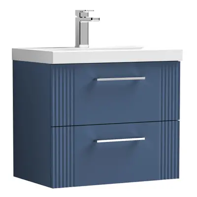 Retro Drawer Wall Hung Vanity Unit with Mid-Edge Tap Hole Ceramic Basin - 600mm - Satin Blue - B