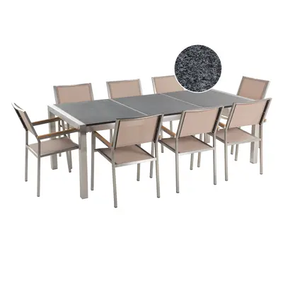 Dining Set for GROSSETO Stone Granite Effect 220x100x74 cm Grey/Beige