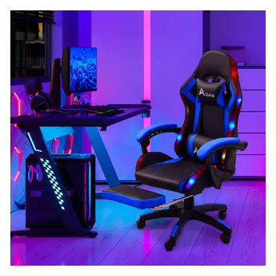 (Blue) Degree Swivel LED Gaming Chair with Footrest