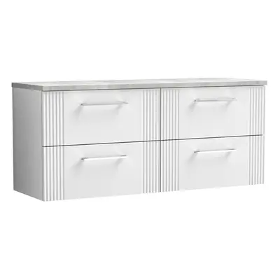 Retro Drawer Wall Hung Vanity Unit with Bellato Grey Laminate Worktop - 1200mm - Satin White - B