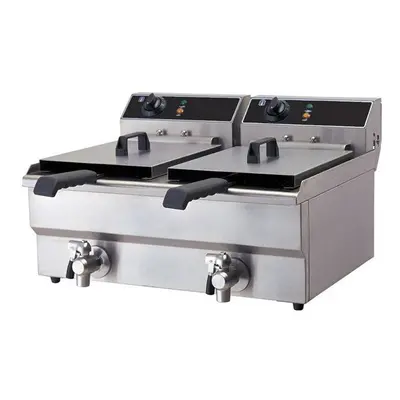 Quattro Electric Countertop Commercial Fryer Twin Litre Tanks with Drain Taps