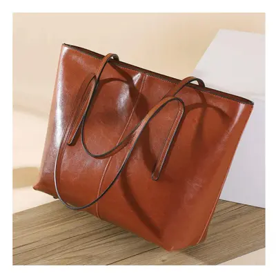 (Brown, 33x13x30cm) Women's High Capacity New Genuine Leather Women's Bag Fashion Tote Bag Women