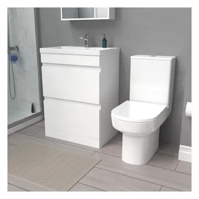 Nes Home 600mm Drawers Gloss Basin Vanity & Close Coupled Toilet White