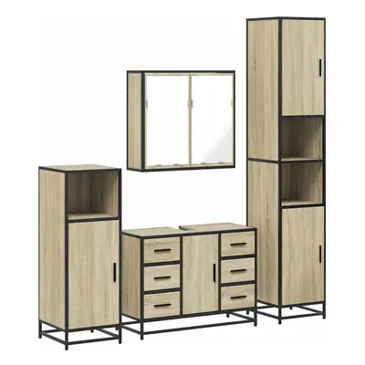 (sonoma oak) vidaXL 4ÃÂ Piece Bathroom Furniture SetÃÂ Brown Oak Engineered Wood