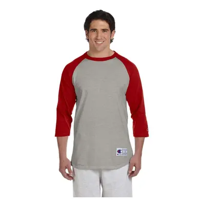 Champion Men's Raglan Baseball T-Shirt Oxford Gray/Scarlet Medium