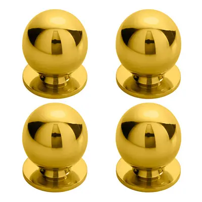 4x Solid Ball Cupboard Door Knob 25mm Diameter Polished Brass Cabinet Handle