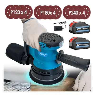 5" Cordesll Brushless Random Orbital Sander&Dust Bag&12Disc&Battery 5.5A-Makita Compatible