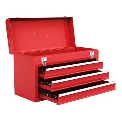 Portable Steel Tool Box Tool Storage Chest w/ Drawers & Top Storage Tray