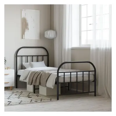 Modern Metal Bed Frame with Headboard and Footboard Black 90x190 cm