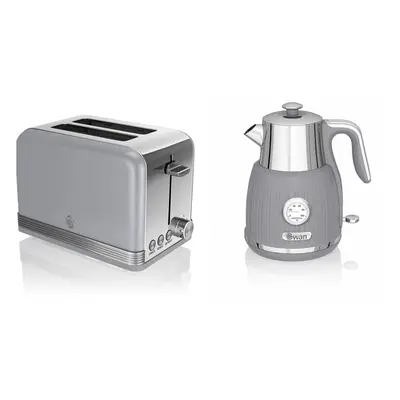 Swan Stylish Kitchen Retro GREY 1.5L Kettle w Temperature Dial and Slice Toaster