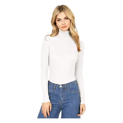 Ambiance Apparel Women's Ribbed Long Sleeve Turtleneck Top (L Ivory)