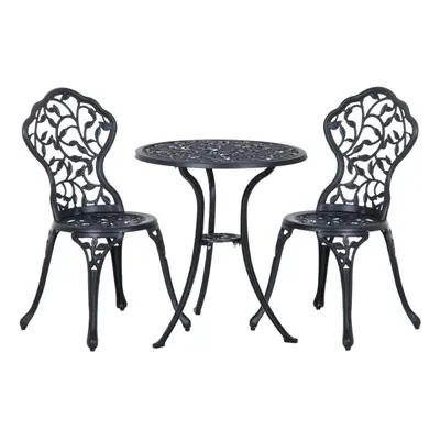 Outsunny Aluminium Bistro Set Garden Coffee Table Chair Outdoor Dining Set Black