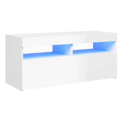 vidaXL TV Cabinet with LED Lights High Gloss White Hifi Stand Stereo Cabinet