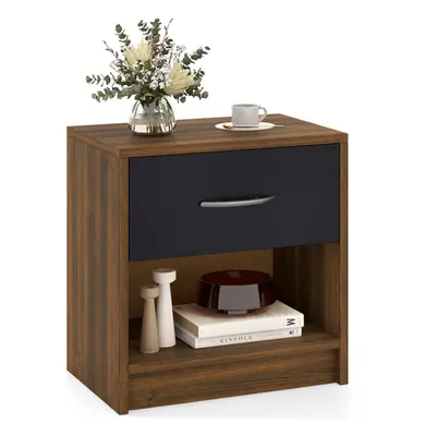 3-Tier Bedside Table Bedroom Nightstand w/Drawer-Natural+White