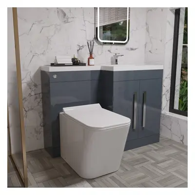 Nes Home RH Flat Pack White Basin Vanity Grey Unit, WC Unit & BTW Rimless Toilet