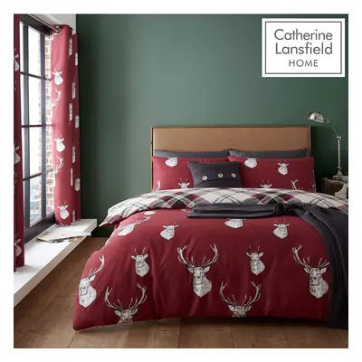 Catherine Lansfield Munro Stag Check Easy Care Double Duvet Set Red